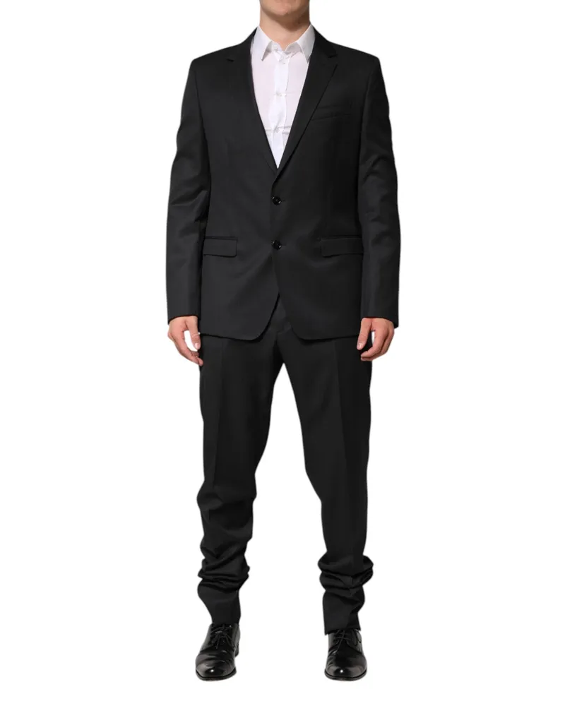 Dolce & Gabbana Virgin Wool Single Breasted Pant Suit — Black Black