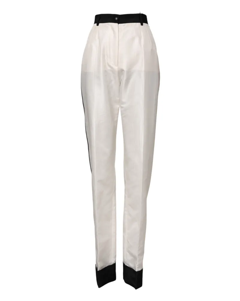 Dolce & Gabbana Women White High Waist Straight Dress Trouser Pants Polyester Silk White