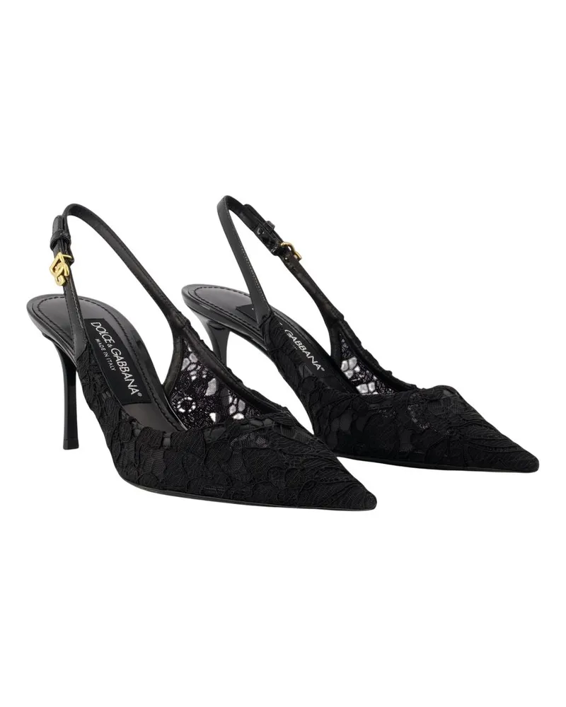 Dolce & Gabbana Lace-Overlay Calfskin Heel — Black Black