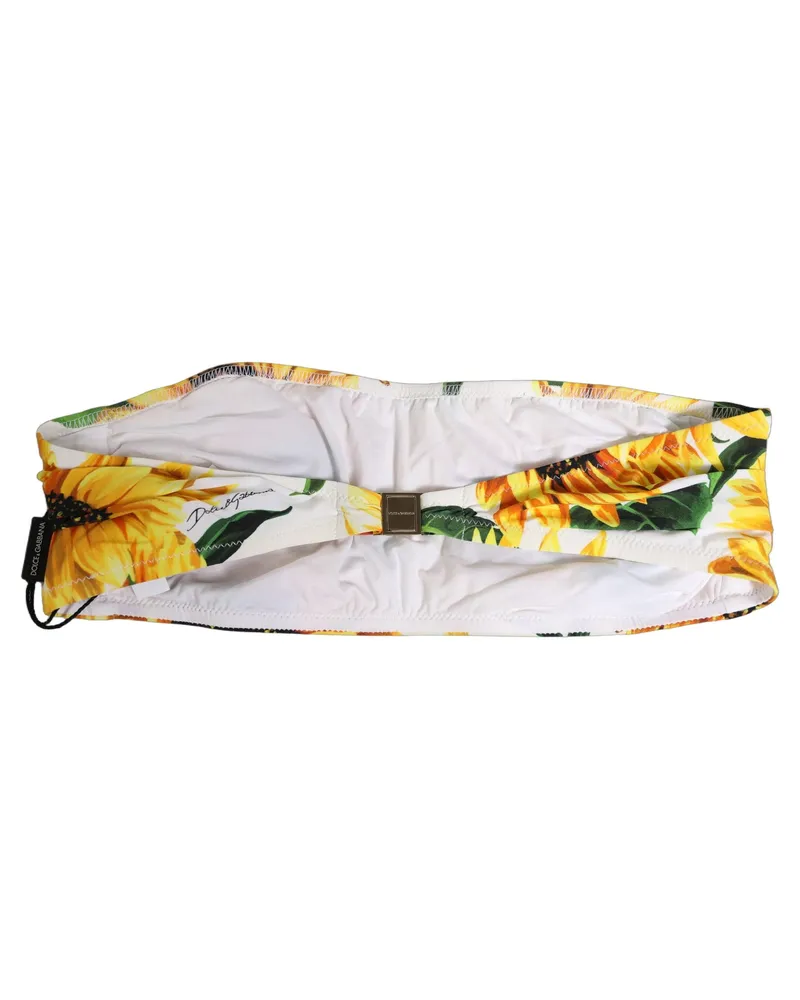Dolce & Gabbana Women White Sunflower Print Bandeau Beachwear Bikini Top Nylon Elastane White
