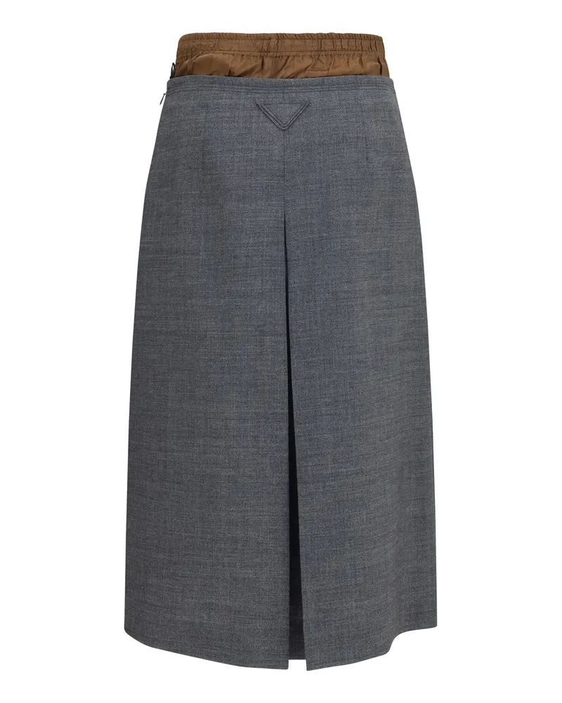 Prada Women's Midi Skirt With Topstitching Ardesia Merino Wool Ovis Aries Gray