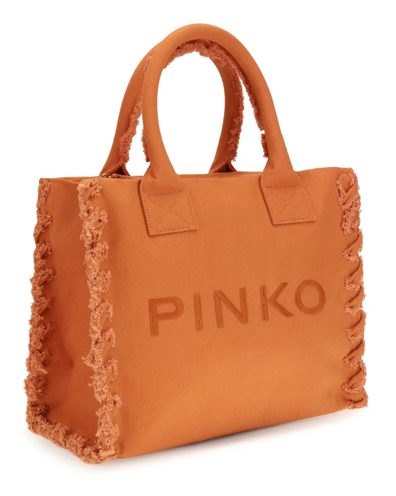 Pinko Women's Canvas Tote Bag Arancio Bruc. Cotton Shoulder Orange