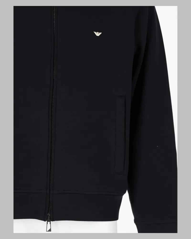 Emporio Armani Zip-Up Cotton Blend Sweatshirt — Blue Blue