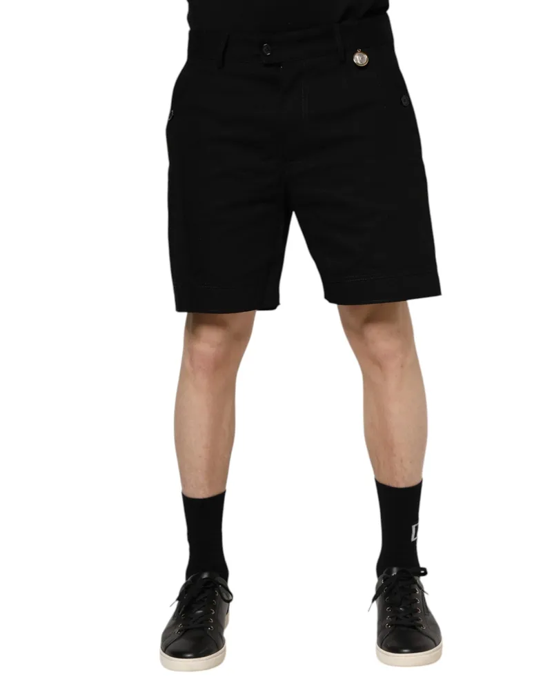 Dolce & Gabbana Black Cotton Knee Length Men Bermuda Shorts Elastane Black
