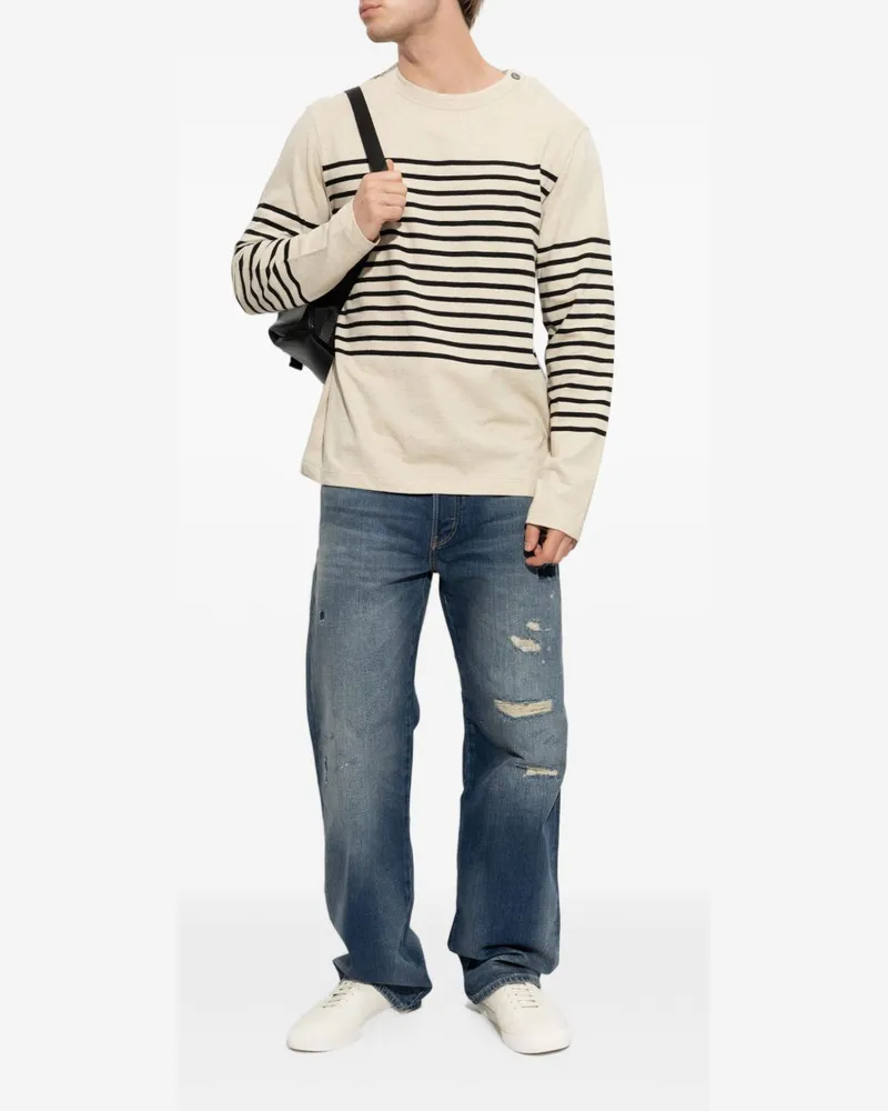 Emporio Armani Striped Linen Blend Sweater — Cream Cream