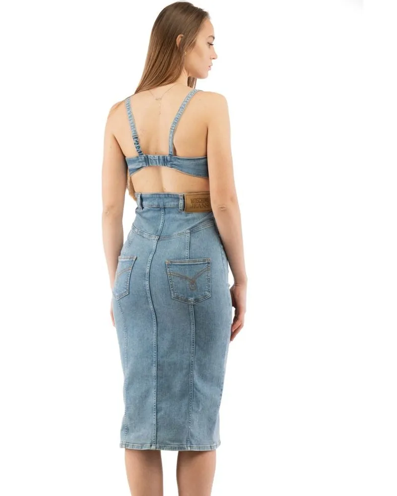 Moschino Button-Front Denim Dress — Blue Blue