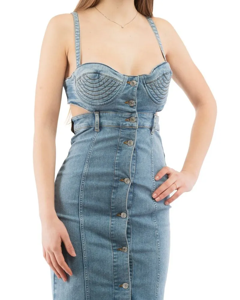 Moschino Women Multicolor Cotton Casual Dress Blue