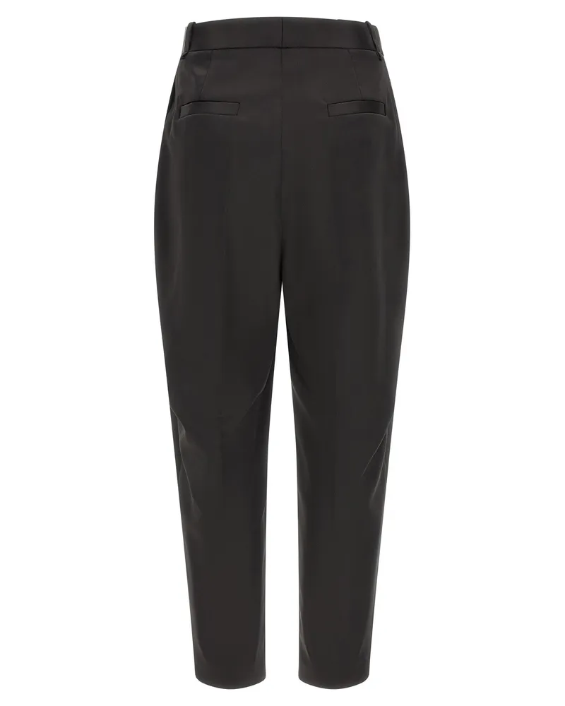 Elisabetta Franchi High-Waist Stretch Satin Trousers — Black Black