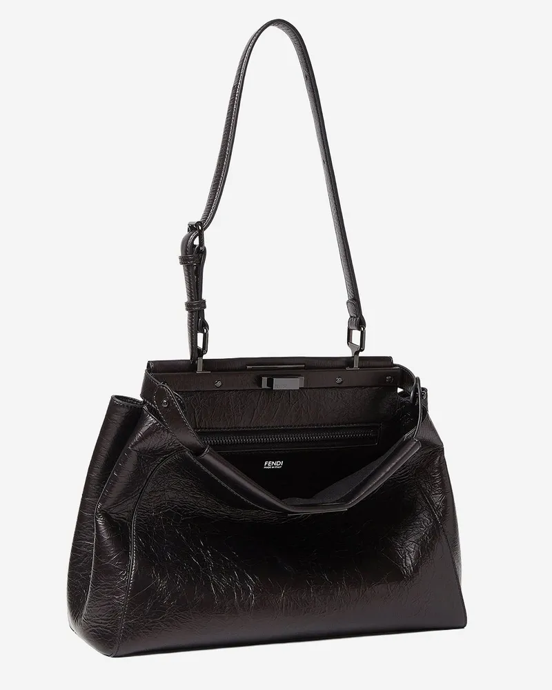 Fendi Peekaboo Calfskin Leather Shoulder Bag — Black Black