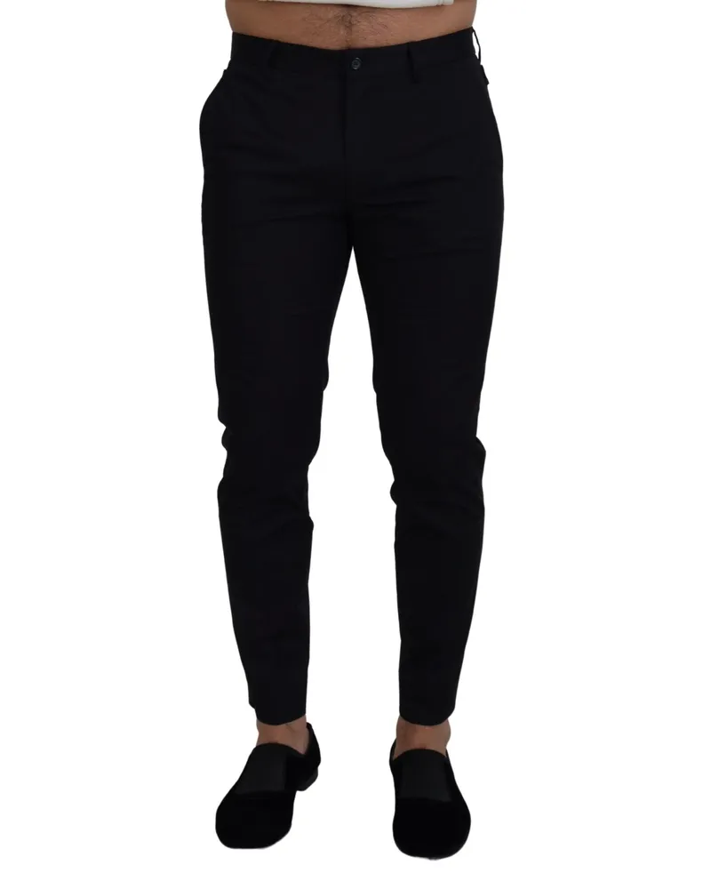 Dolce & Gabbana Men's Blue Stretch Cotton Slim Trousers Chinos Pants Black