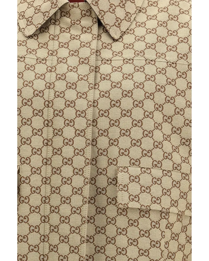 Gucci Women's Bomber Jacket Gg Canvas Camel-Ebony Cotton Puffer Camel/ebony Beige