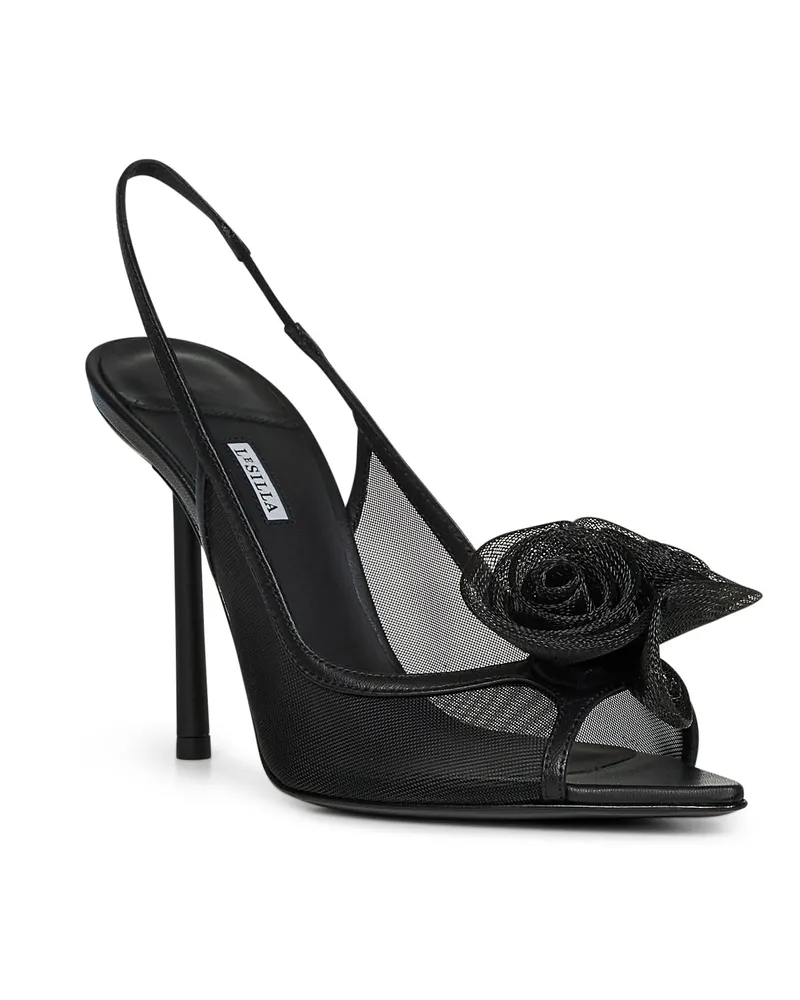 Le Silla Women's Black Mesh Rose Slingback Pumps Polyamide Sandal Black