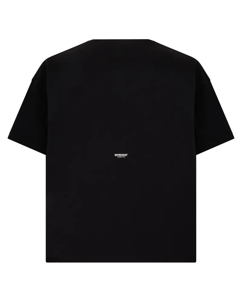 REPRESENT Men's T-Shirt With Embroidered Logo, Jet Black Cotton T-Shirts And Polos Black