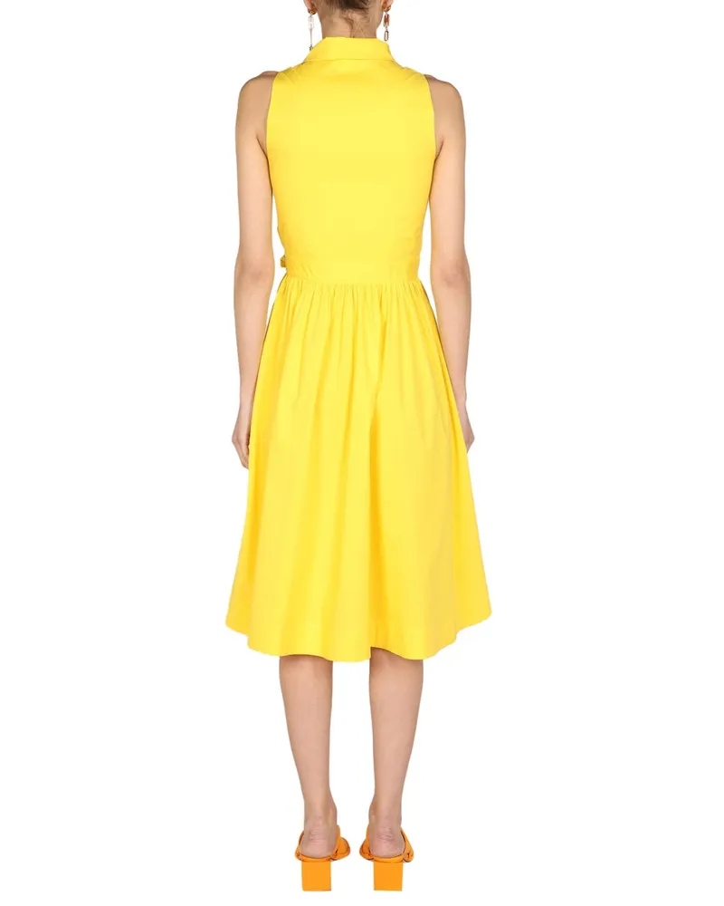 Moschino Heart Pocket Shirt-Collar Cotton Dress — Yellow Yellow