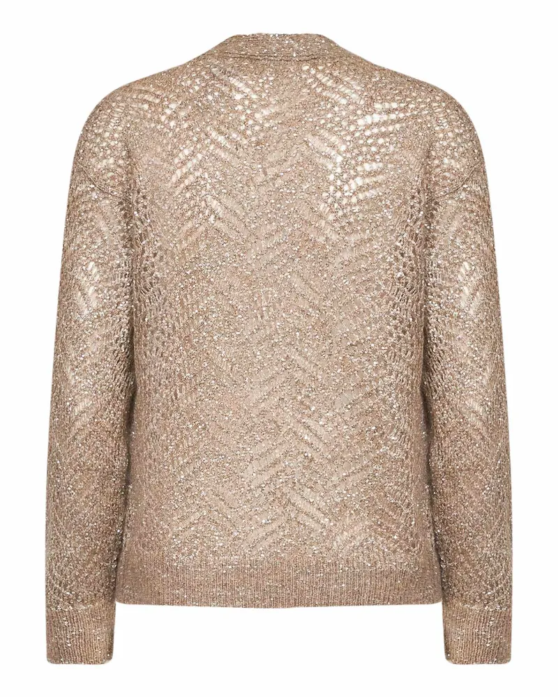 Brunello Cucinelli Women's Cardigan Openwork Leaf Light Brown Polyamide Cardigans Sweater Brown