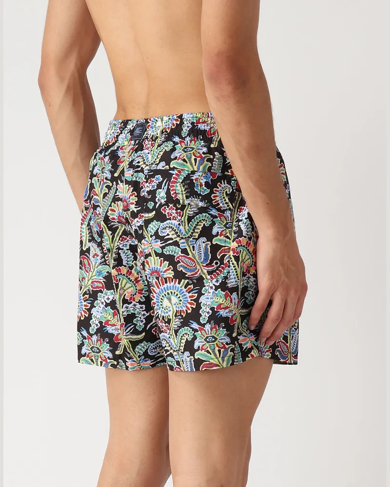 Etro Men's Paisley Print Logo Swim Shorts Black Clothing > Beachwear Black