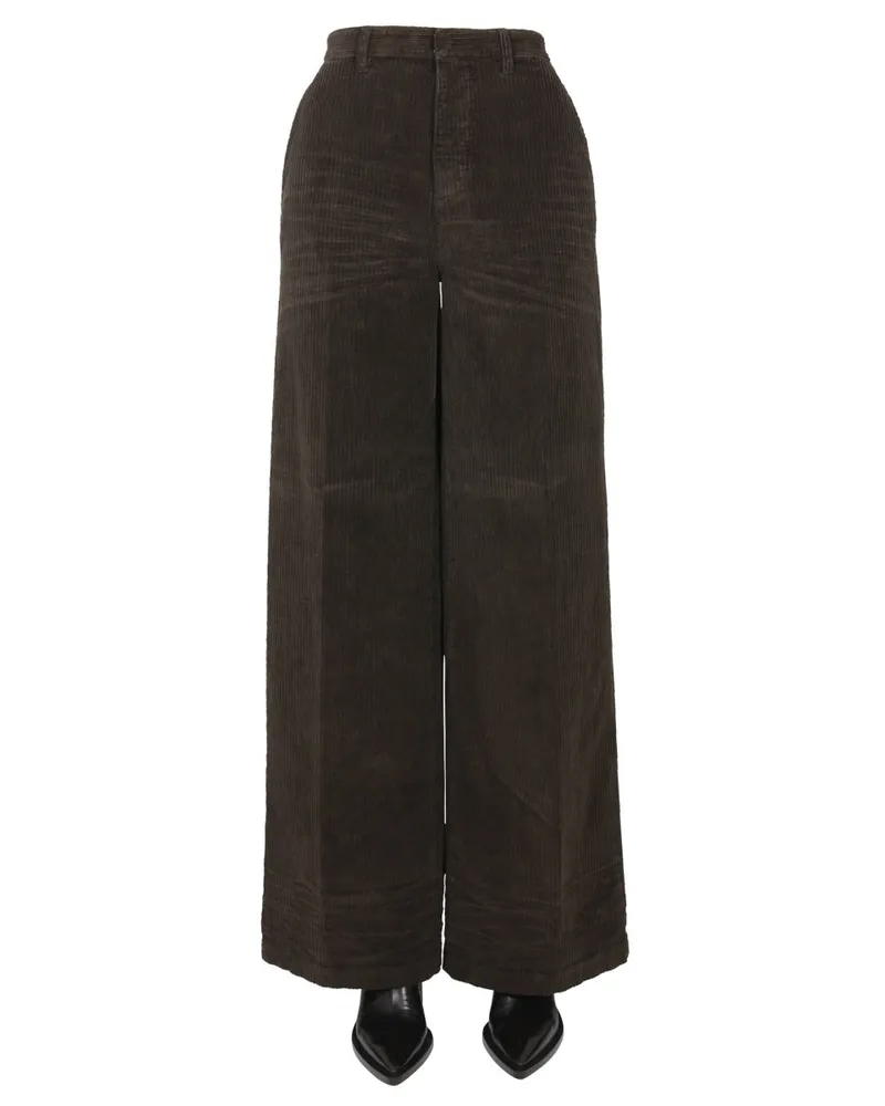 Dsquared2 Wide Leg Cotton-Elastane Trousers — Brown Brown