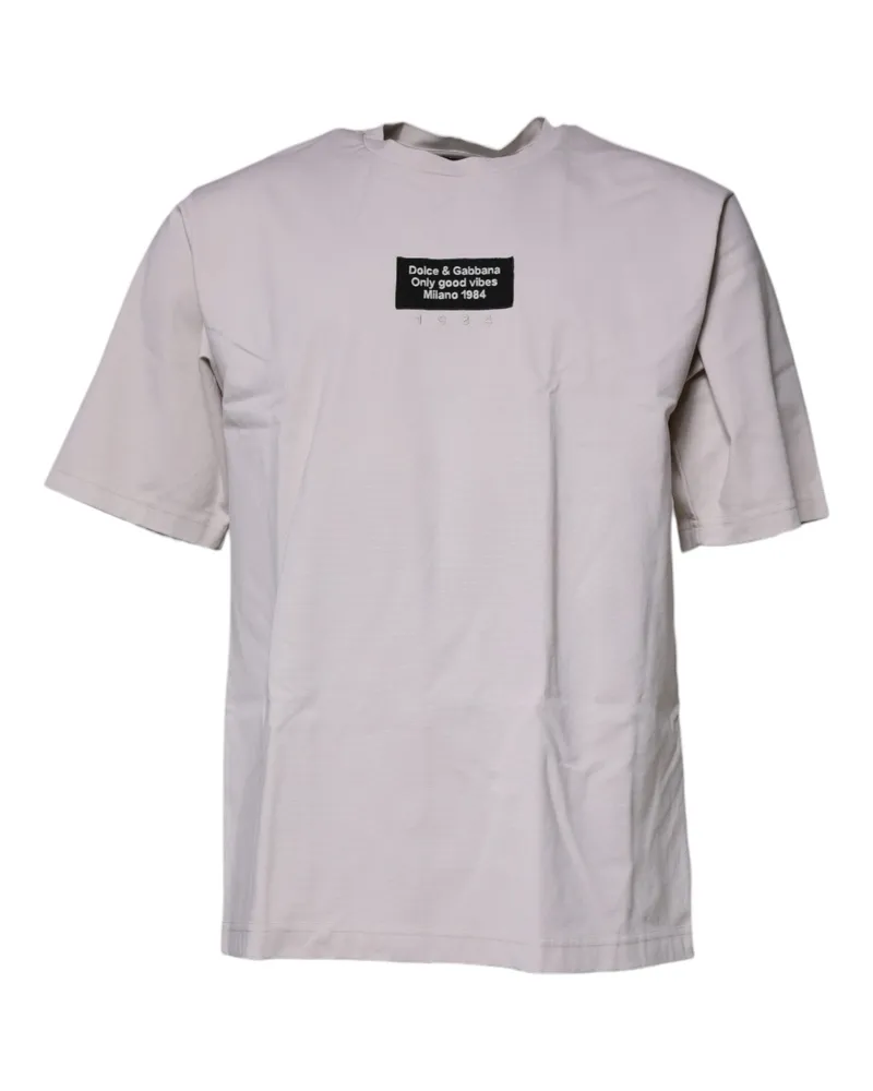 Dolce & Gabbana Men's Beige Dg Logo Crew Neck Short Sleeves T-Shirt Cotton Nylon Elastane Beige