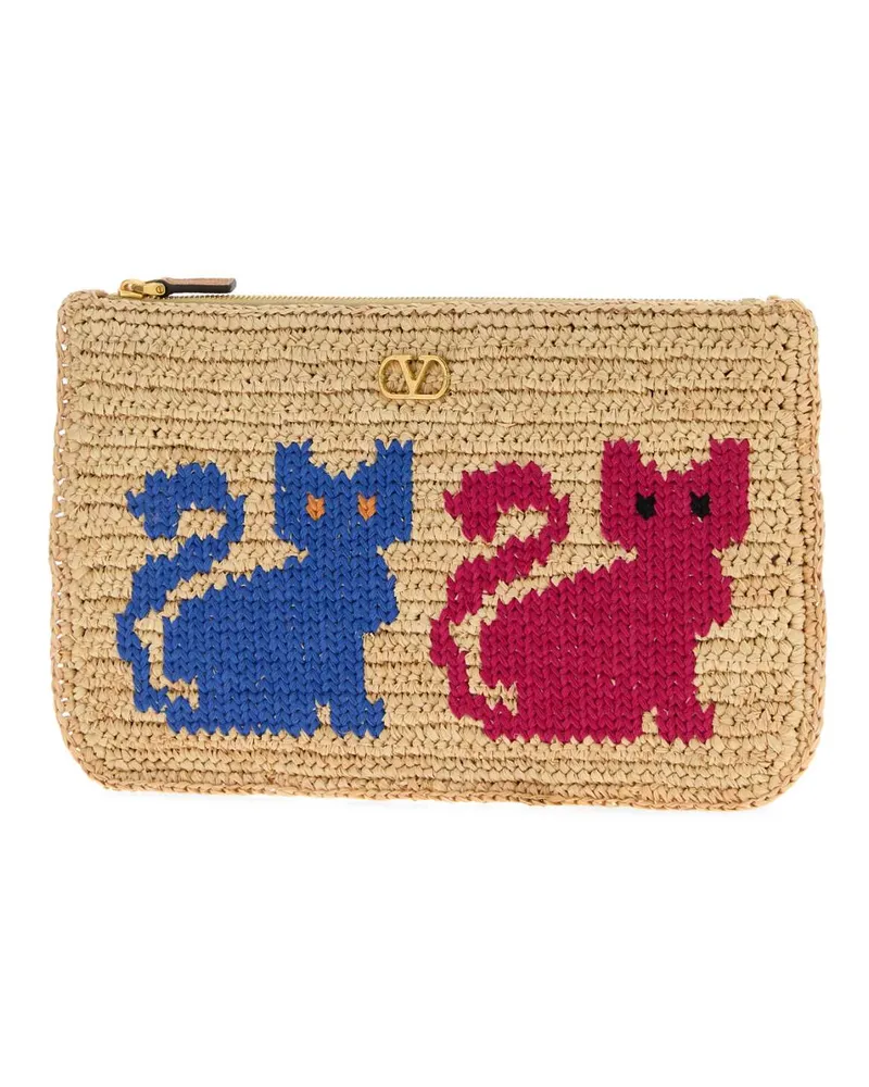 Valentino Garavani Women's Raffia Vlogo Signature Clutch Naturalemulticolornaturalcamel Beige