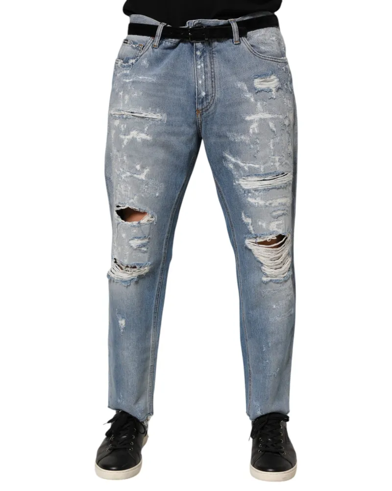 Dolce & Gabbana Distressed Cotton Denim Jeans — Blue Blue