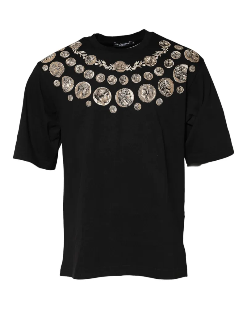Dolce & Gabbana Men's Black Coin Print Cotton Crew Neck T-Shirt Black