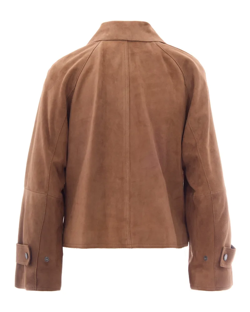 Max Mara Women's Suede Jacket With Shirt Collar Hazelnut Goatskin Leather Brown