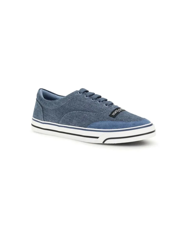 Dolce & Gabbana Men's Blue Linen Low Top Sneakers Blue