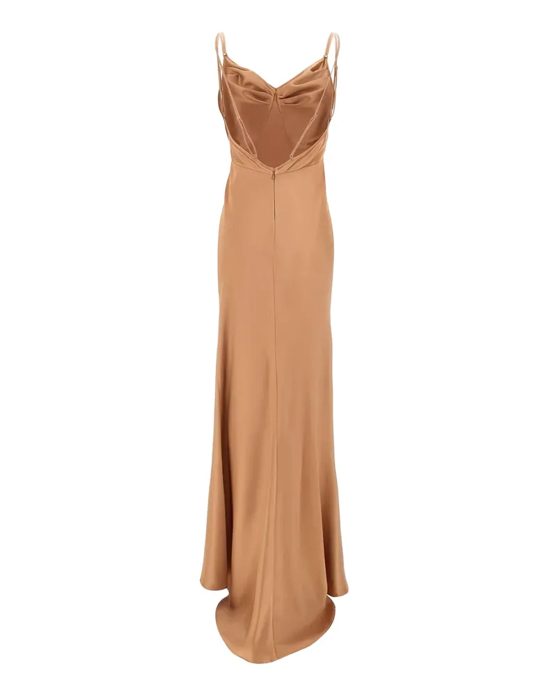 Elisabetta Franchi Women's Evening Dress Satin Suede Brown Polyester Suits Brown