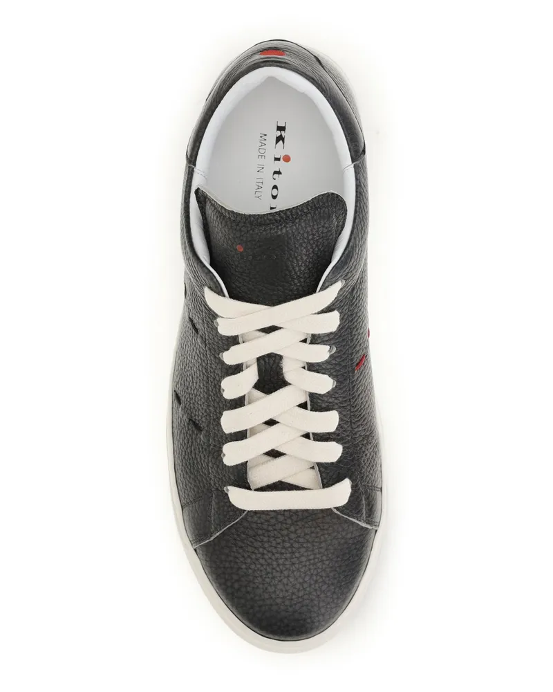 Kiton Men's Leather Sneakers Dark Grey Trainers Gray