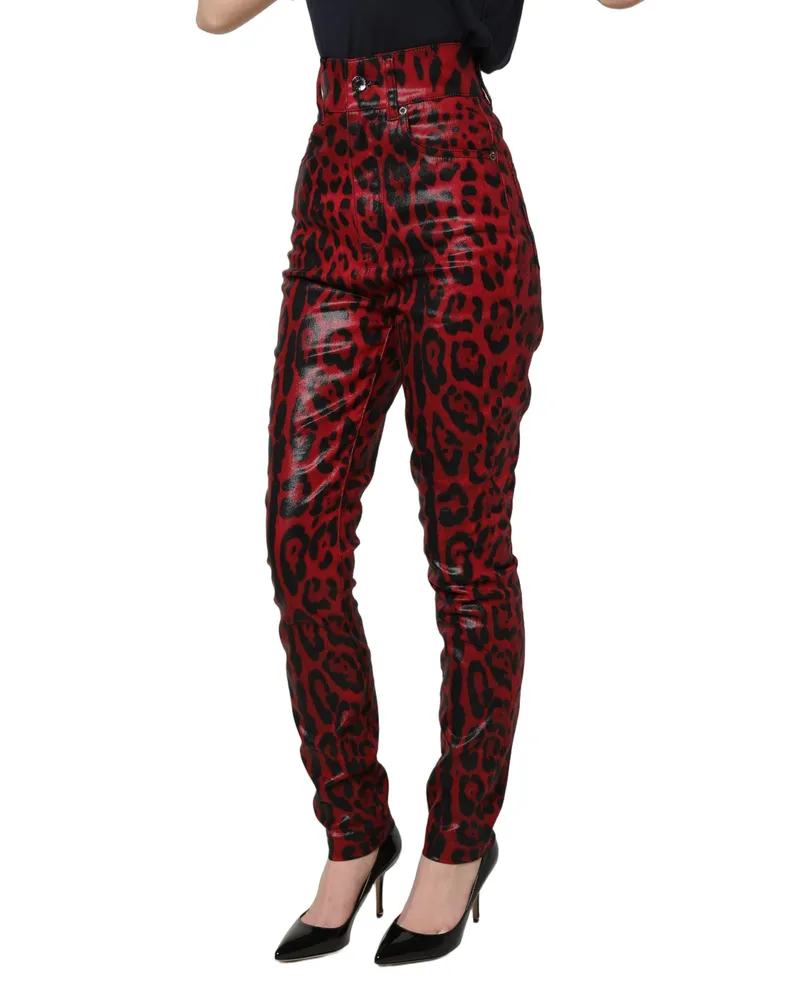 Dolce & Gabbana Leopard-Print Skinny Jeans — Red Red