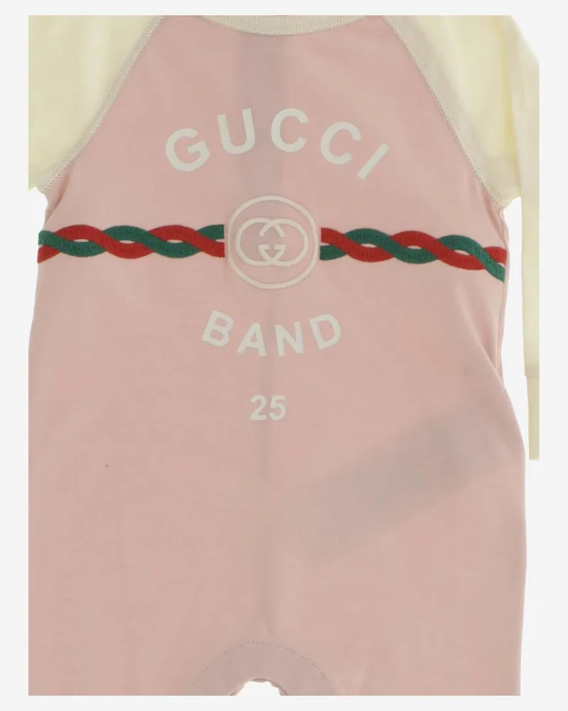 Gucci Girls' Cotton Romper With Gg Print Pink Rompers Pink