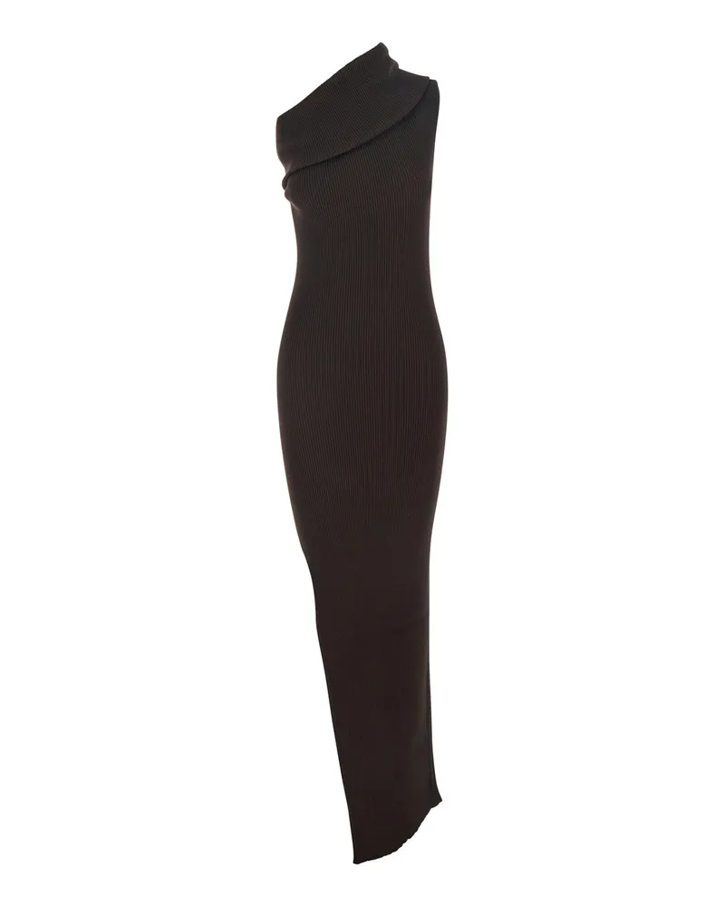 Rick Owens Ribbed Viscose Knit Dress — Brown Brown