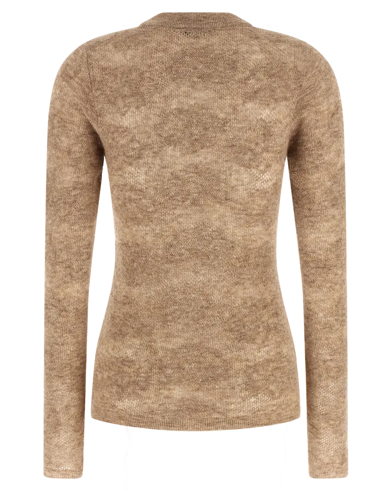 Brunello Cucinelli Perforated Silk-Alpaca Knit Sweater — Beige Beige