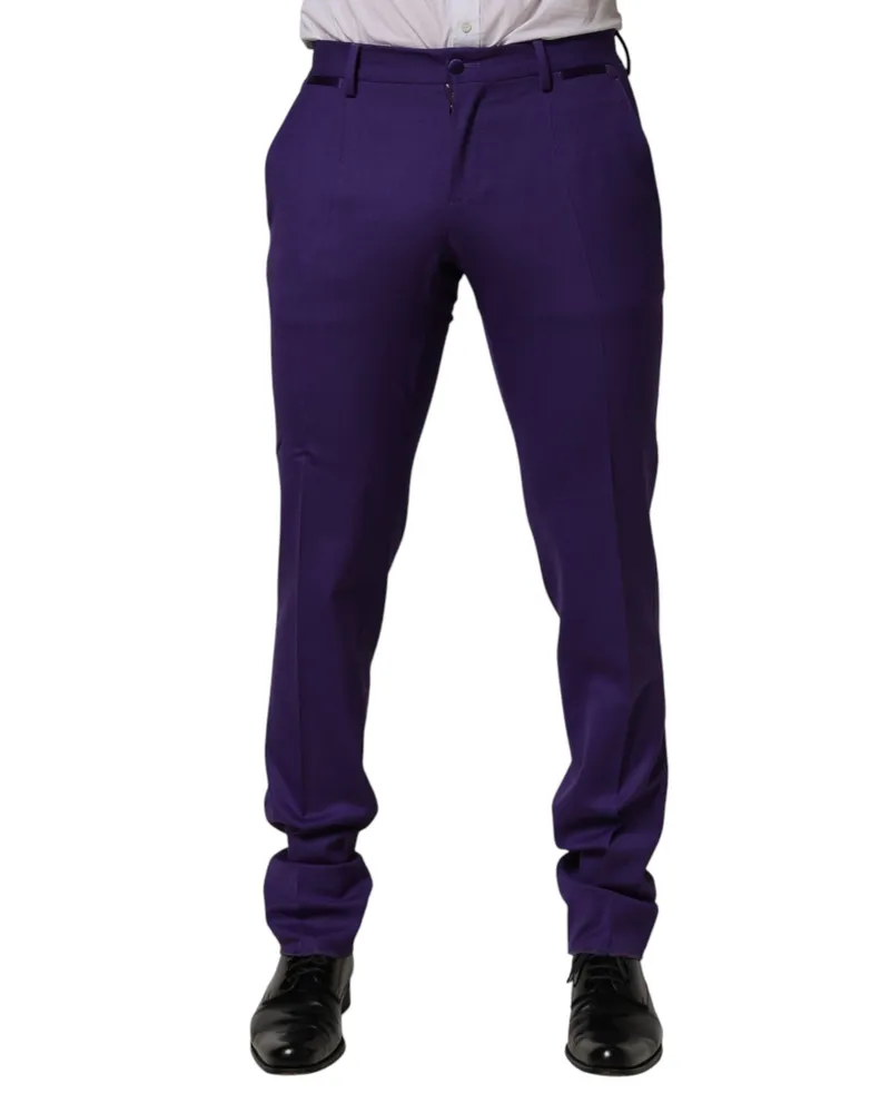 Dolce & Gabbana Purple Wool Skinny Dress Men Trouser Pants Silk Elastane. Polyester Purple