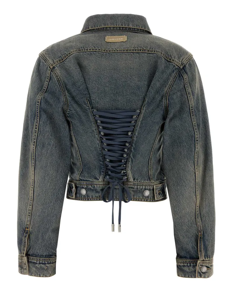 Alexander McQueen Women's Denim Jacket Bluemidwash Exterior: Cotton Giacche E Gilet Blue