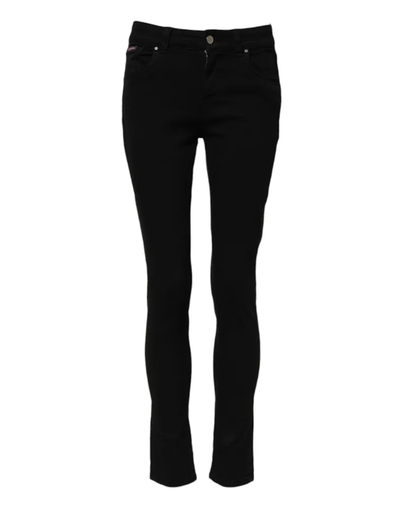 Dolce & Gabbana Women's Black Cotton Skinny Mid Waist Denim Jeans Elastane Clothing Black