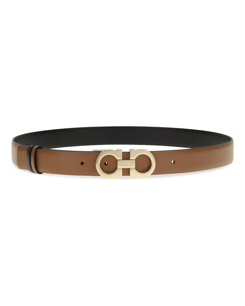 Ferragamo Women's Reversible Leather Belt Brown Bicoloured Black Calf Bos Taurus E Braces Brown