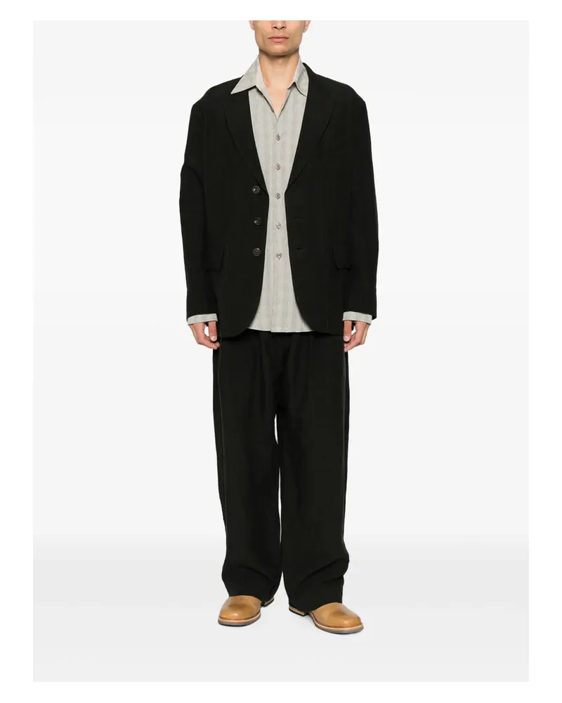 Ziggy Chen Pleated Wide-Leg Linen Trousers — Black Black