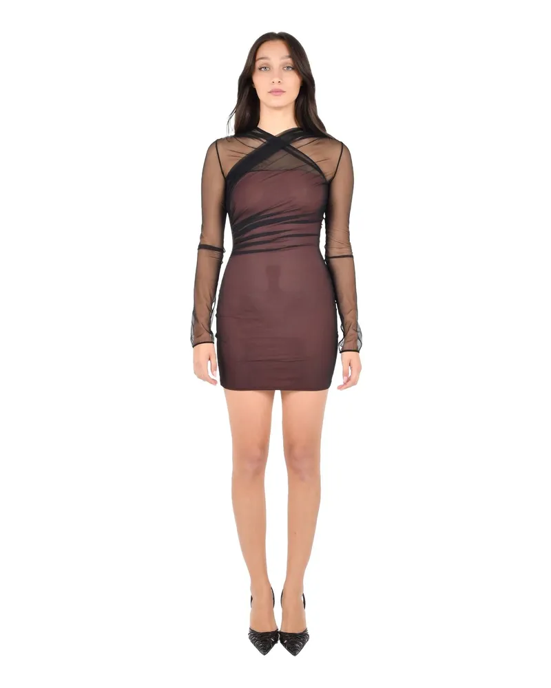 Nensi Dojaka Women's Dress With Draped Tulle & Crepe Slip Black Polyamide Brown