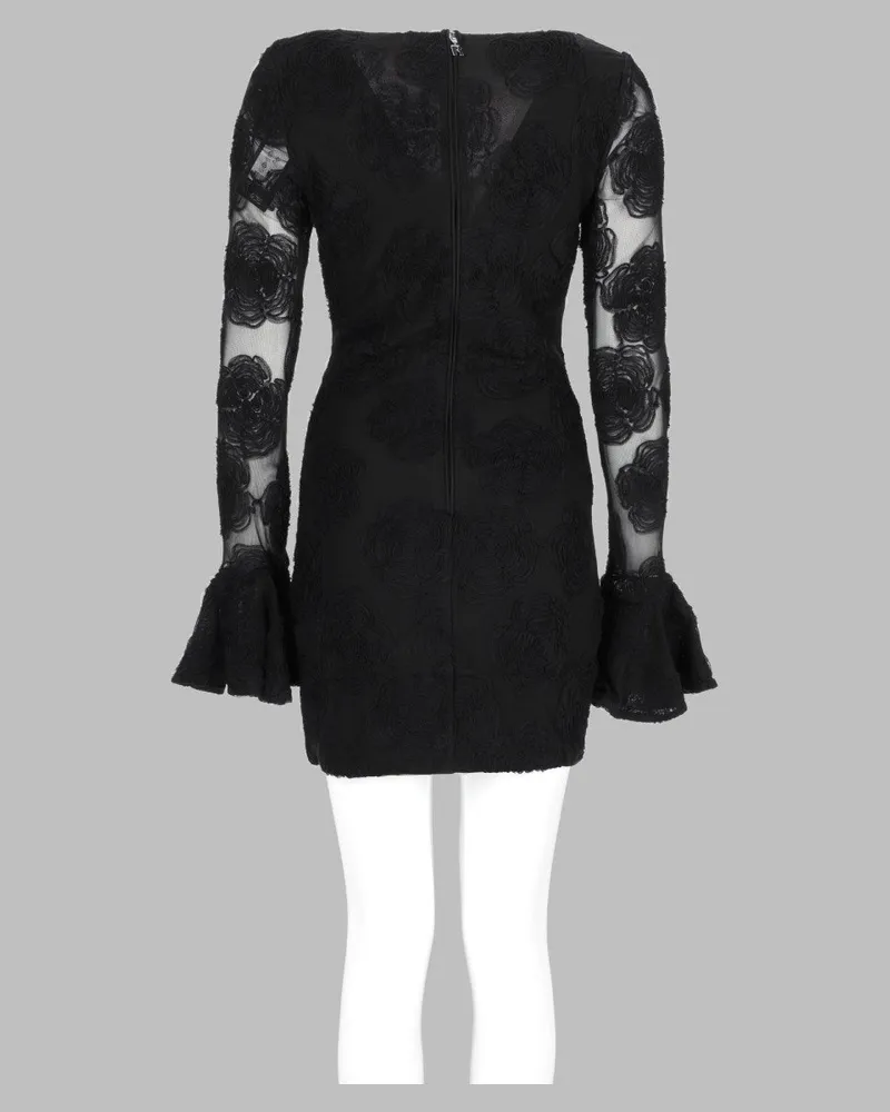 ROTATE Birger Christensen Floral Recycled Polyester Mini Dress — Black Black