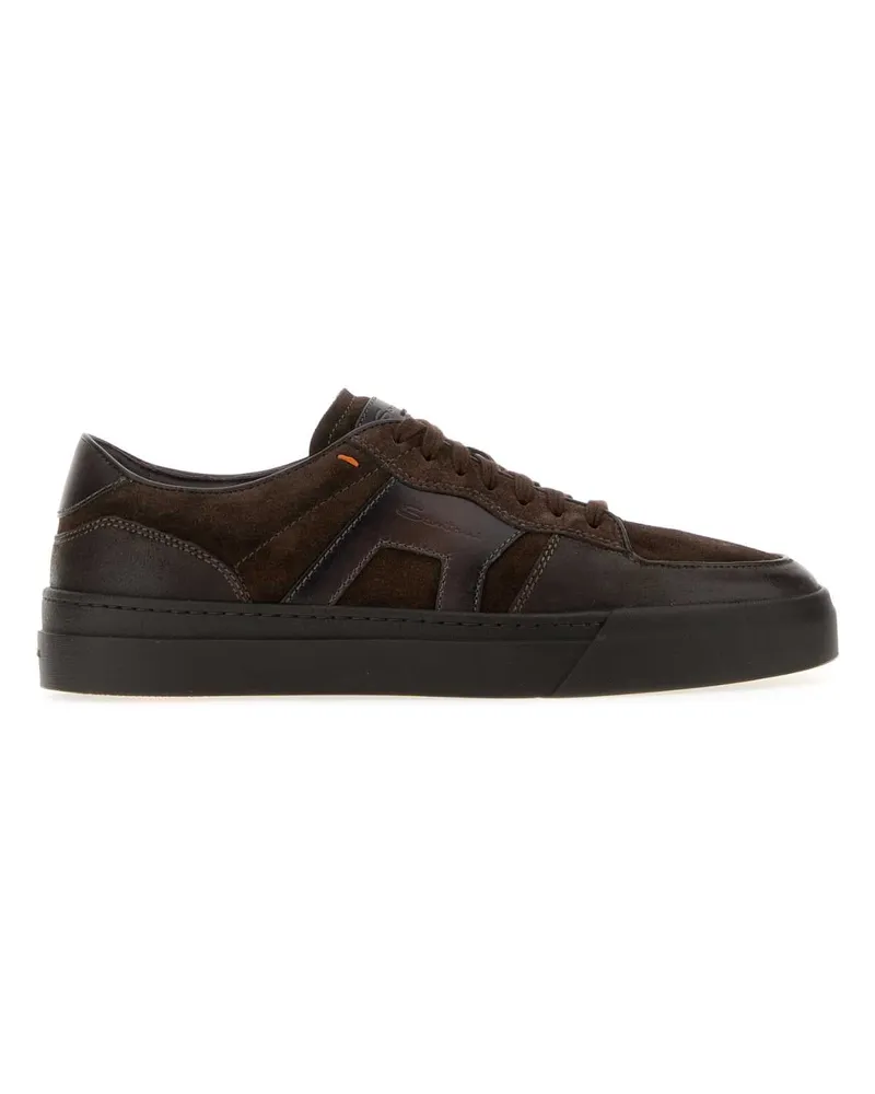 Santoni Men's Brown Leather And Suede Dbs-Sport Sneakers Moro Brown