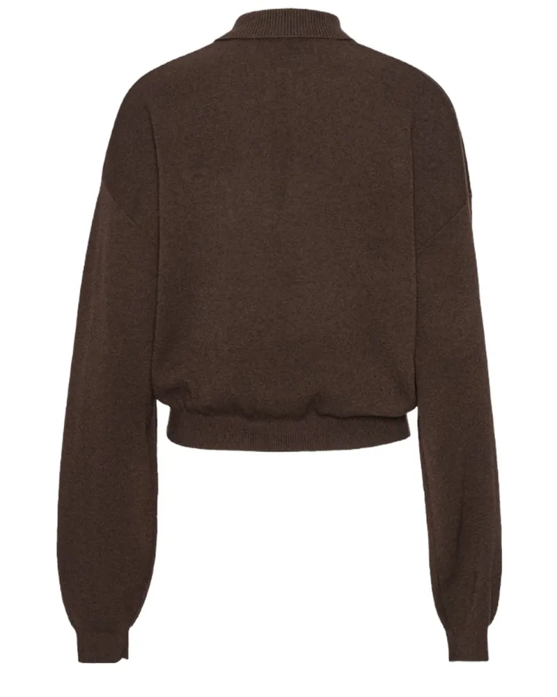 ROTATE Birger Christensen Cropped Logo Polo Shirt — Brown Brown