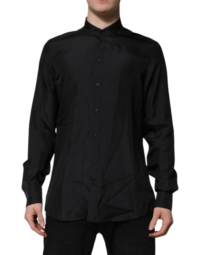 Dolce & Gabbana Dark Blue Silk Martini Men Formal Dress Shirt Black