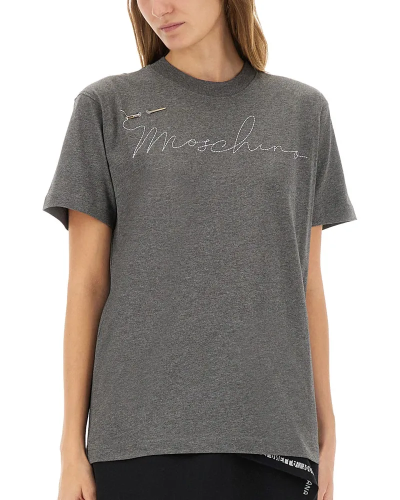 Moschino Embroidered Logo Cotton T-Shirt — Gray Gray