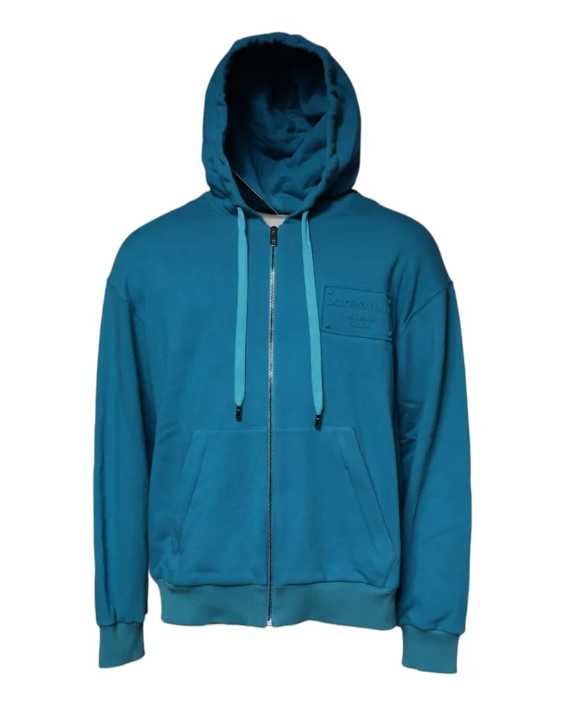 Dolce & Gabbana Men's Blue Logo Cotton Hooded Sweatshirt Sweater Clothing Blue