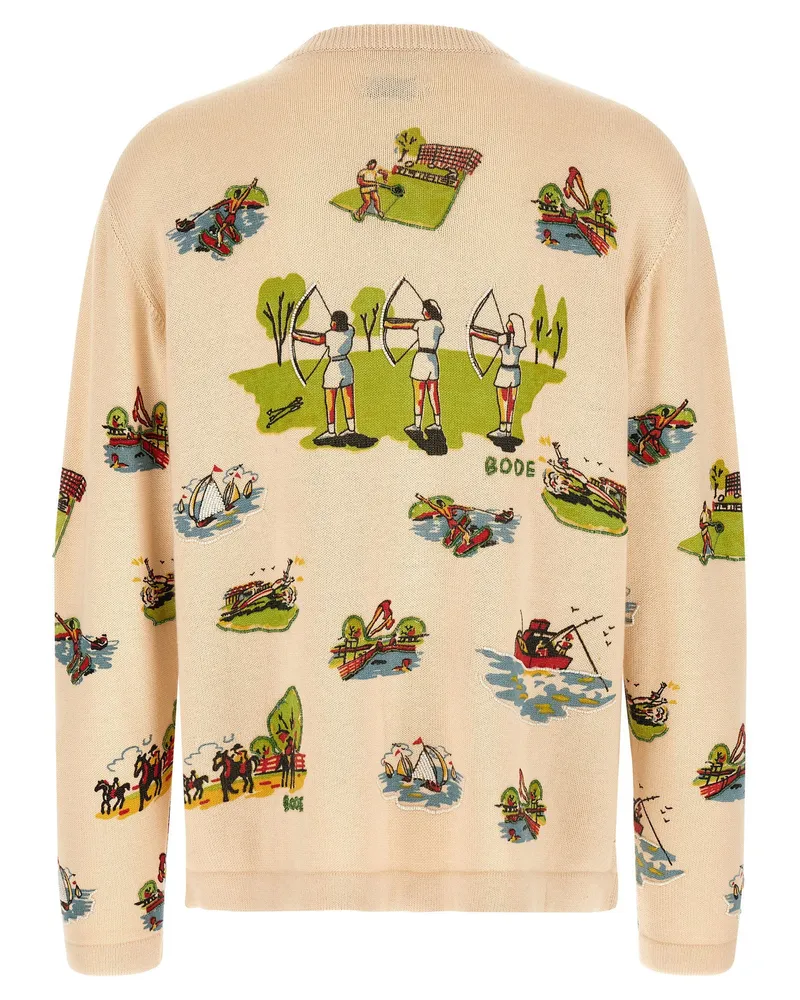 BODE Beaded Camp-Print Cardigan — Cream Cream
