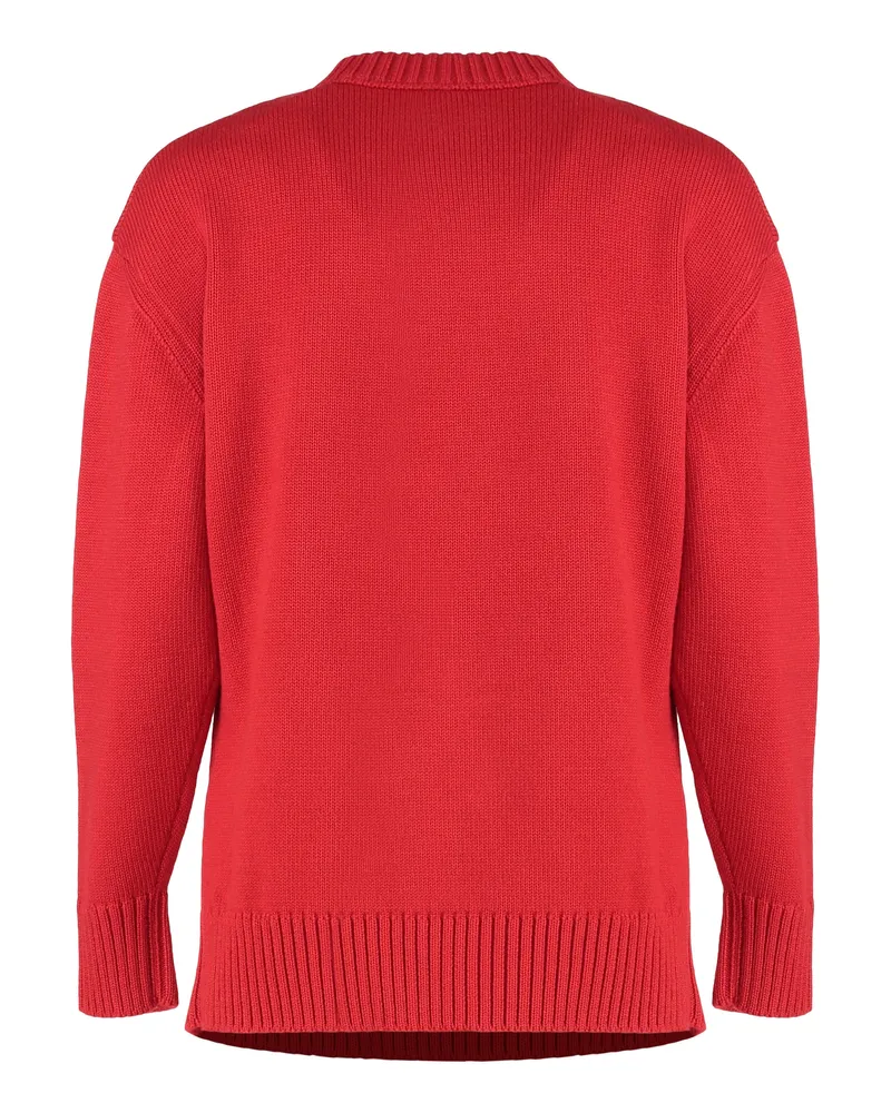 Prada Women's Sweater Round-Neck Virgin Wool Red Red