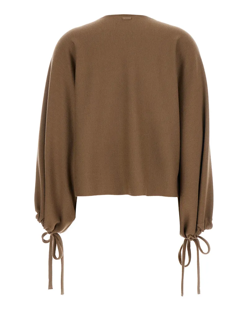 Max Mara Women's Brown Crewneck Sweater With Ties Virgin Wool Tops Top Brown