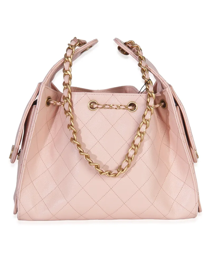 Chanel Men's Pink Quilted Caviar 25 Hobo Handbag Leather Pink