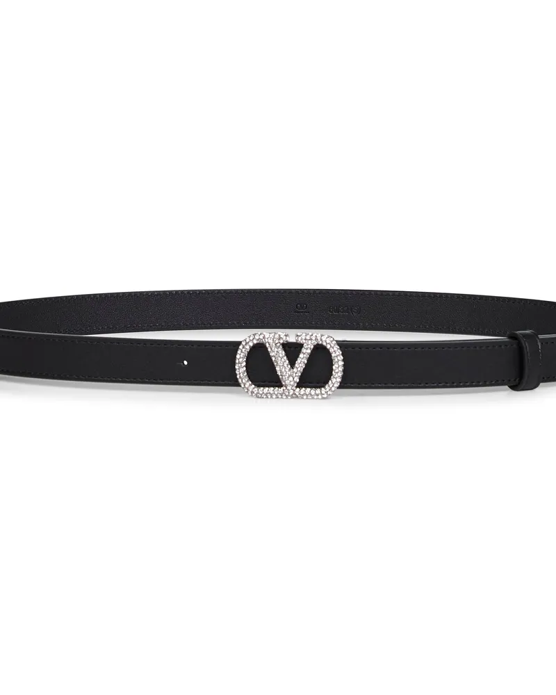 Valentino Garavani Crystal-Embellished VLogo Signature Belt — Black Black